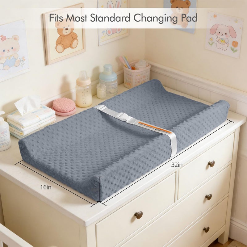 JVEOO 2 Pack Baby Changing Pad Covers, Super Soft Plush Dot Diaper Changing Table Covers Fit 32x16 Inch Changing Table Pad for Baby Boys & Girls - Image 3